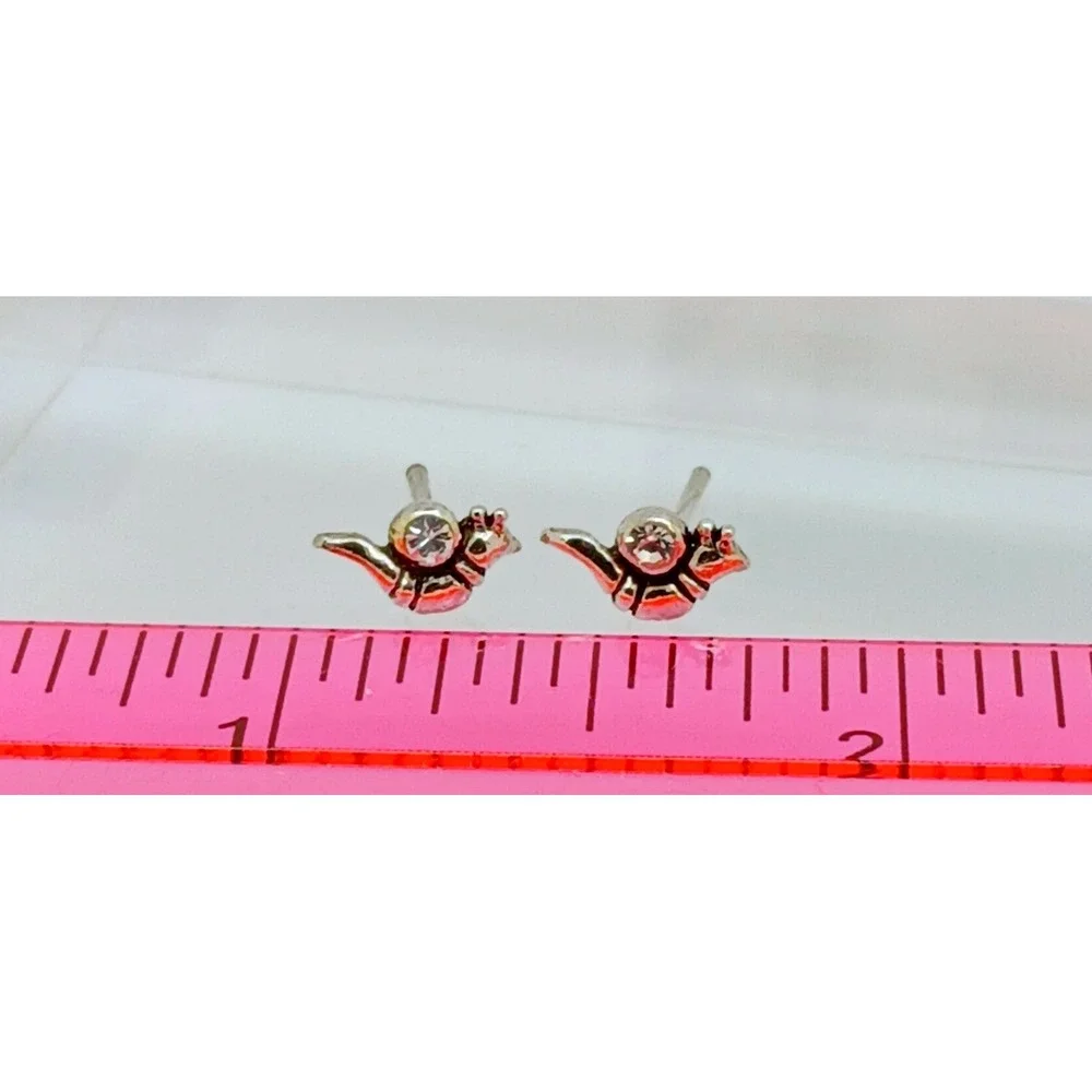 Vintage 1990s Thai Sterling Silver 925 Snail Stud Earrings Crystal Tiny Nature